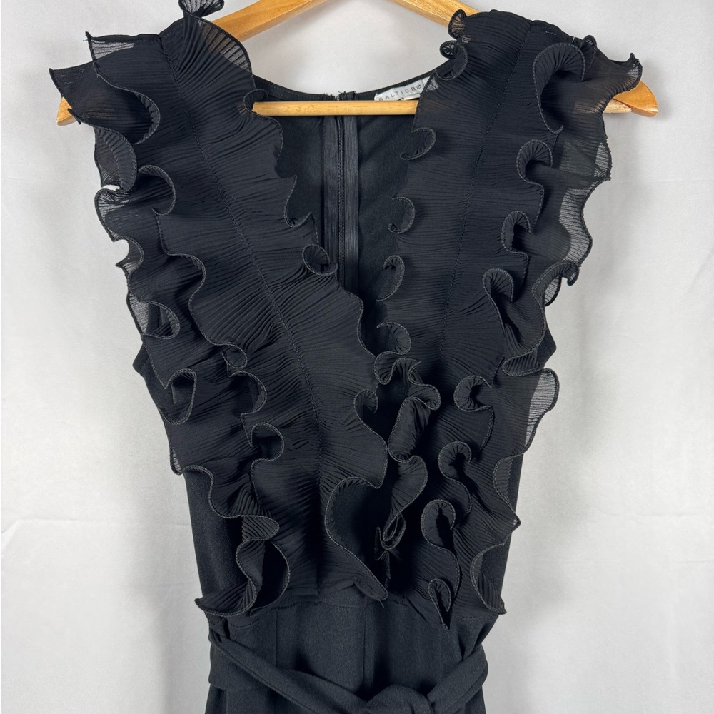 Baltic Born Black Ruffle-Front Wide Leg Jumpsuit